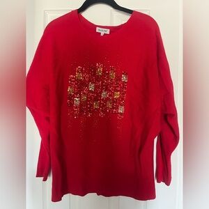 Red Sequin Sweater - Elegant Women's Crew Neck